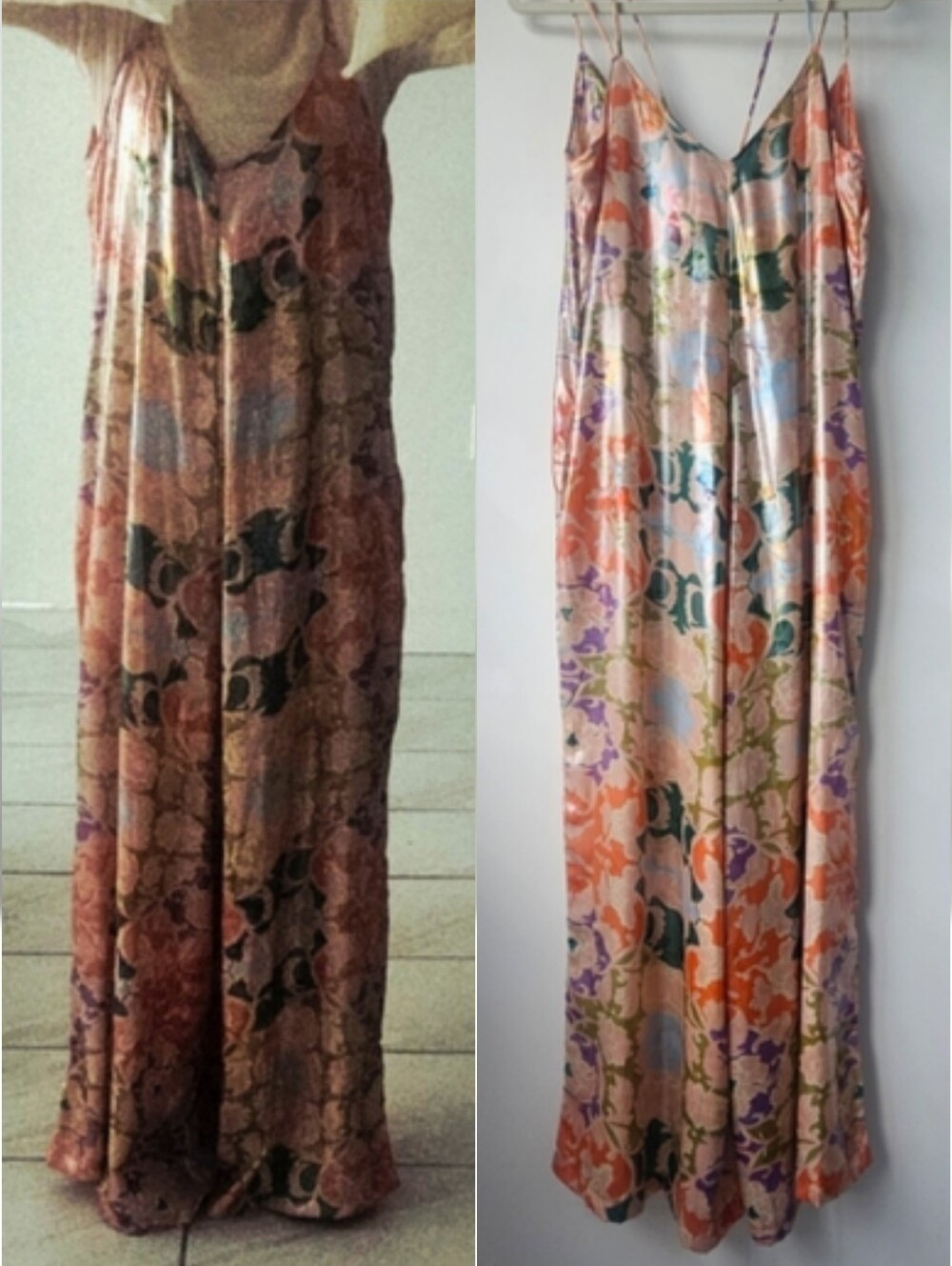 Bianca Paris Lustrus Salmon Glossy Floral Print Wide Leg Volumous Jumpsuit